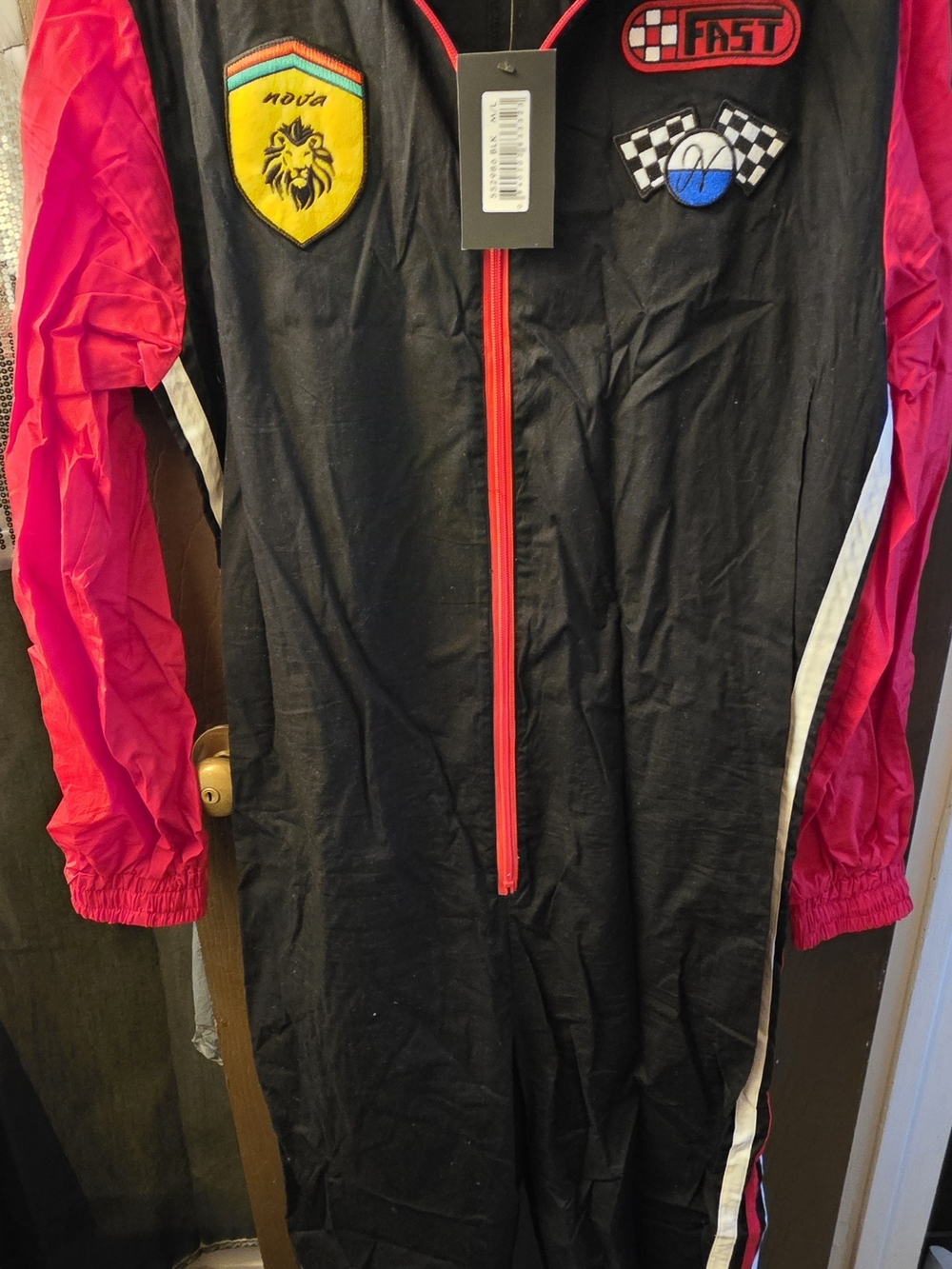 Racing Patch Jumpsuit with Red Sleeves
